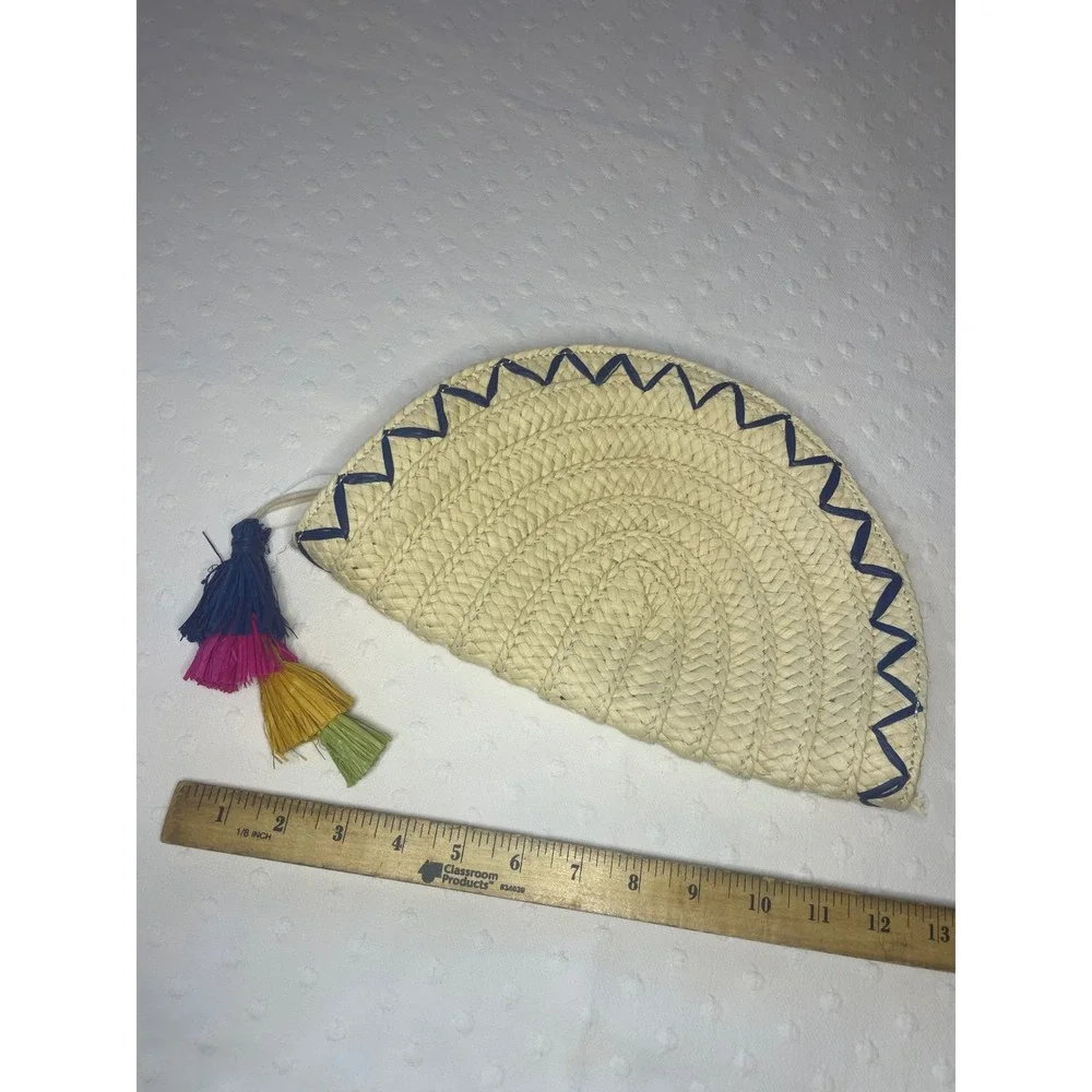 INC International Concepts Straw Taco Clutch Woven Chevron Tassel‎ Bag
